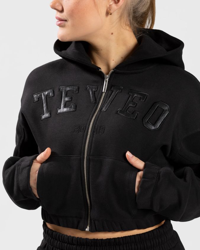 Clothing TEVEO College Zip Hoodie Black Women 2HL08D41